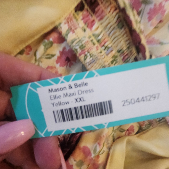 Maison & Belle Yellow Purple Floral Midi Dress with Back Cutout XXL NWT - Picture 5 of 8